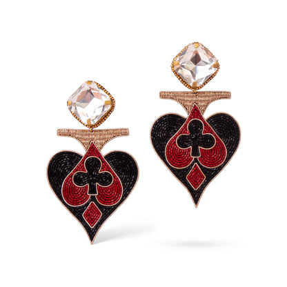 Black Suits Of Cards Enclosed Medium Earrings