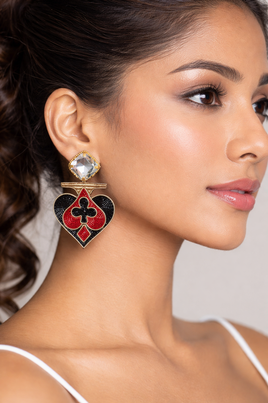 Black Suits Of Cards Enclosed Medium Earrings