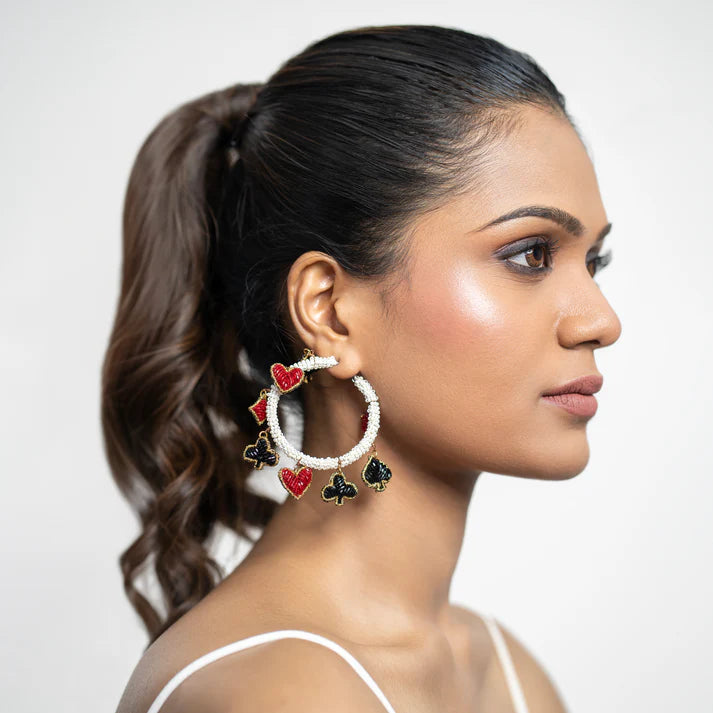 Suits Of Cards Charm Hoops - Reynara Jewelry | Queen Jewelry