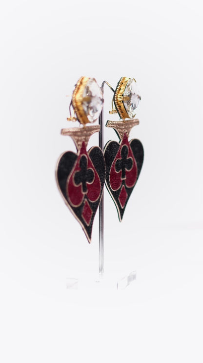 Black Suits Of Cards Enclosed Medium Earrings